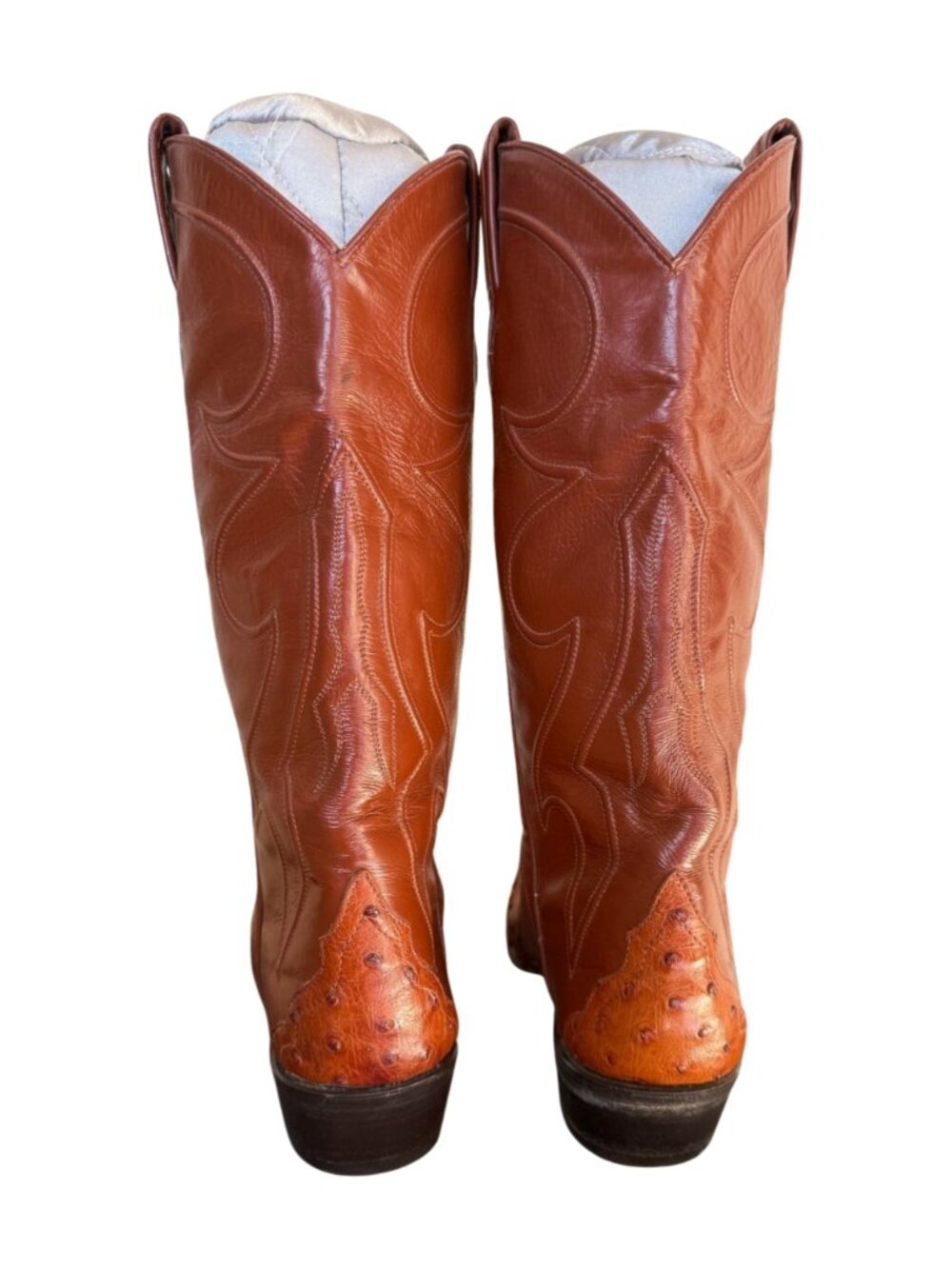 Vintage 70s Larry Mahan Ostrich Cowboy Boots Brown Leather Western Size 8B USA - Picture 9 of 9
